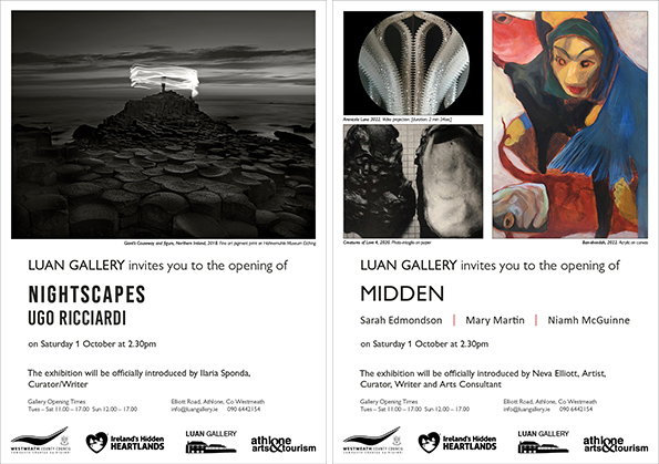 Nightscapes by Ugo Ricciardi and MIDDEN by Sarah Edmondson, Mary Martin and Niamh McGuinne at Luan Gallery Athlone
