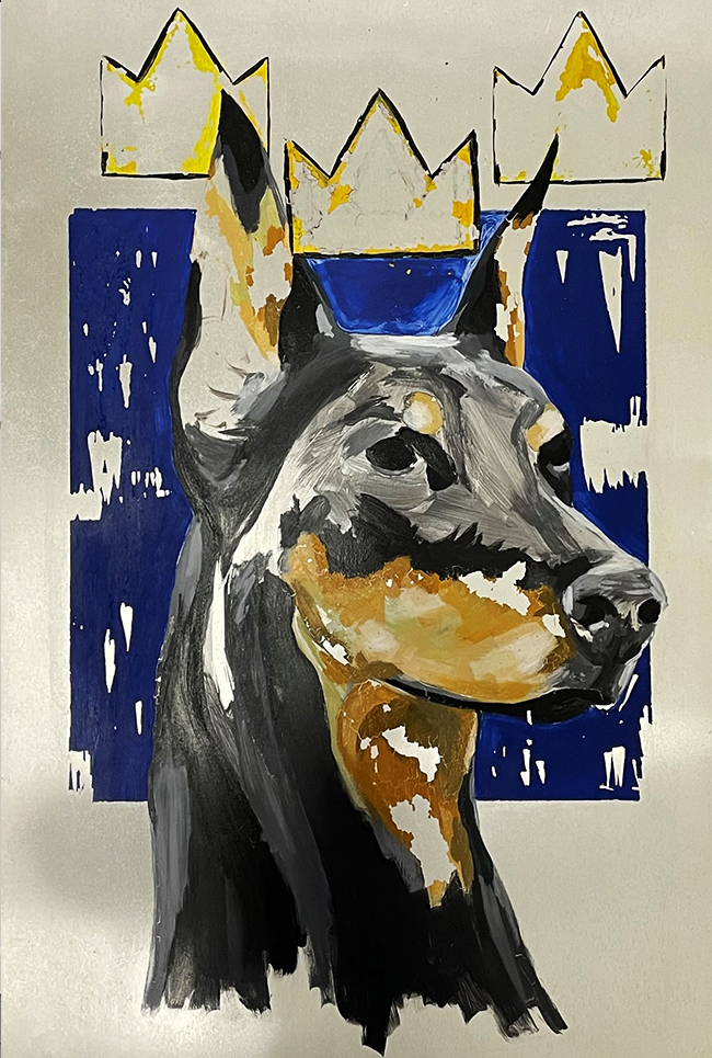 ‘Cerebus', Acrylic and Spray paint on Zinc Plate. 36cm x 70cm by Robert Nugent