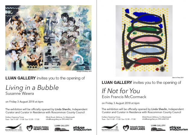 Invitation for upcoming exhibitions by Eoin McCormack and Susanne Wawra